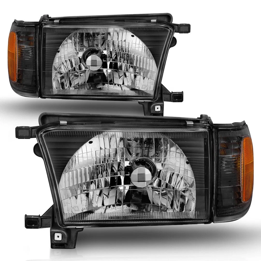111077 – ANZO Headlight Assembly, Halogen Bulb Standard Beam Clear Lens With Amber Reflectors Black Housing Set Of 2